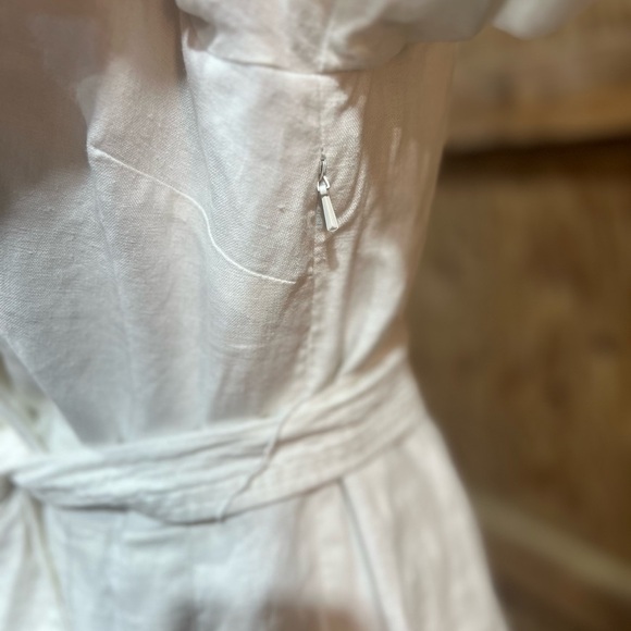 JONES WEAR DRESS Linen Blend Lined Short Sleeve Midi Dress With Belt Size 12P - Picture 8 of 16